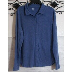 Gap Women's Top Size L Long Sleeve Multicolored Blue Collared Neck